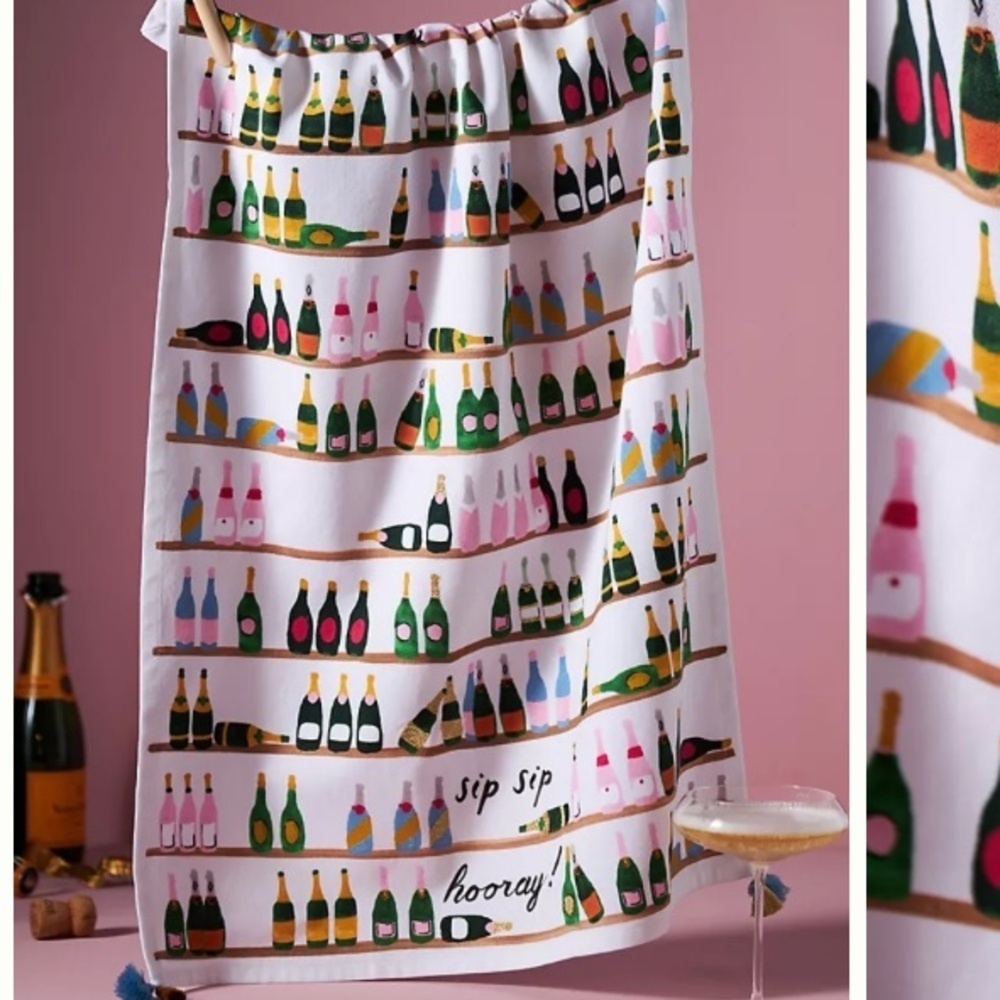 Anthropologie Sip Sip Hooray Dish towel new wtags